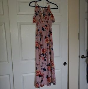 Off the Shoulder Floral Print Maxi Dress